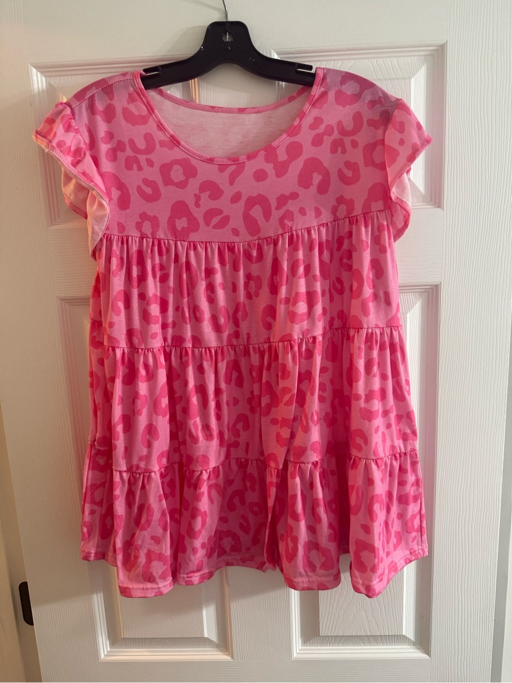 Pink Tiered Animal-Print Short Sleeve Top